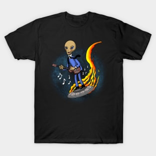 Retro Vintage Alien Bassist 60's Band Musician In Outer Space T-Shirt